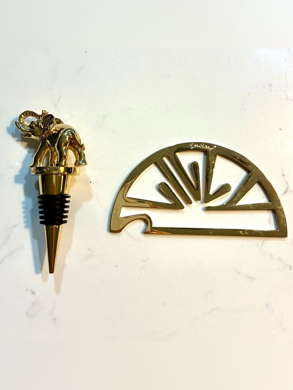 Lilly Pulitzer Gold Elephant Bottle Stopper & Fruit Wedge Shaped Bottle Opener